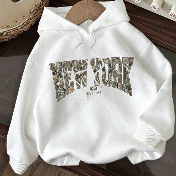 Tops - White New York Graphic Hoodie